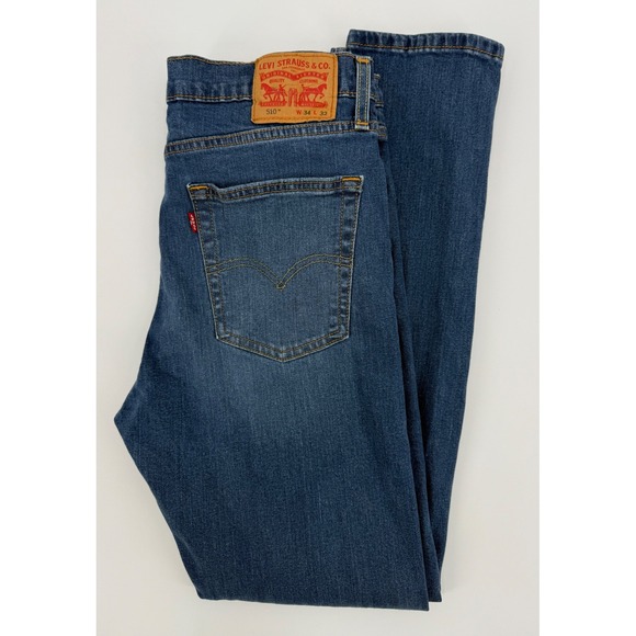Levis 510 Jeans Mens 34x32 Blue Skinny Slim Fit American Denim Pants - Picture 1 of 10